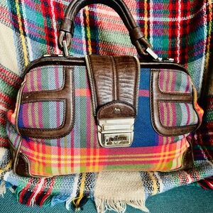 L.A.M.B. Brown and Multicolor Plaid Satchel